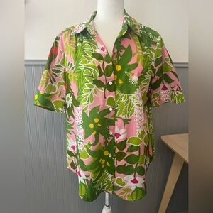 Trina Turk Women’s Unwind Hawaiian Shirt / Organic Cotton / Medium / Tropical